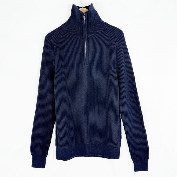Mens Chunky NEXT Blue Waffle Knit Zip Neck Jumper L Large - Picture 1 of 11